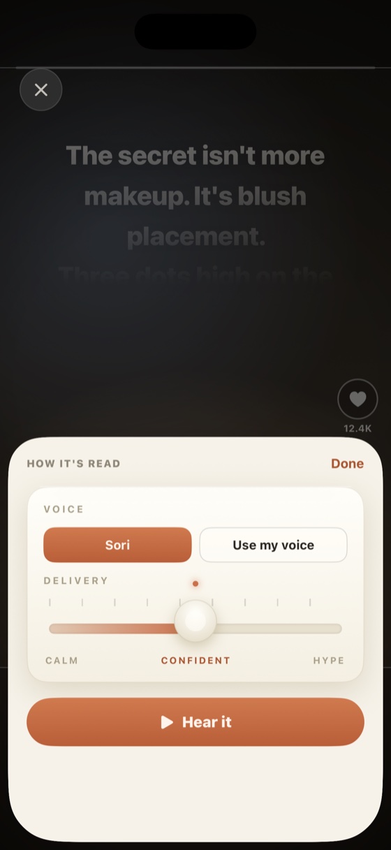 The delivery panel — calm, confident, hype