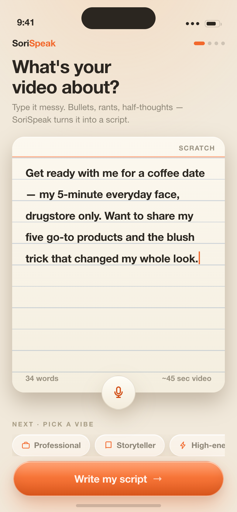 Brain dump screen